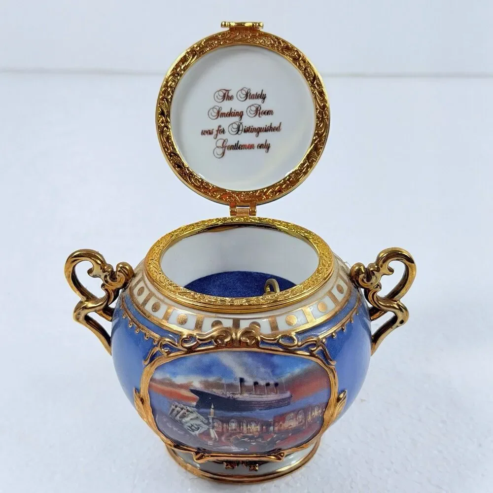 Vintage Ardleigh Elliott Titanic The Smoking Room Musical Porcelain Trinket Box